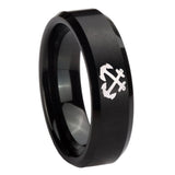 10mm Anchor Beveled Edges Brush Black Tungsten Carbide Men's Bands Ring