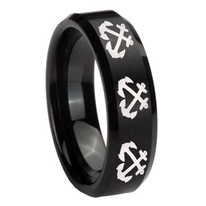 10mm Multiple Anchor Beveled Edges Brush Black Tungsten Mens Engagement Band