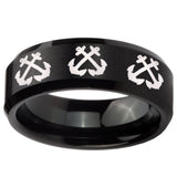 10mm Multiple Anchor Beveled Edges Brush Black Tungsten Mens Engagement Band