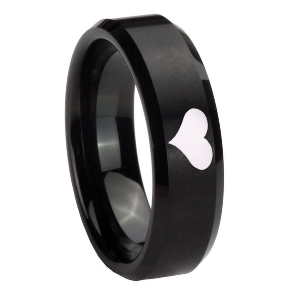 8mm Heart Beveled Edges Brush Black Tungsten Carbide Men's Ring