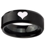 10mm Heart Beveled Edges Brush Black Tungsten Carbide Mens Ring Engraved