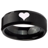 8mm Heart Beveled Edges Brush Black Tungsten Carbide Men's Ring
