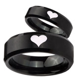 His and Hers Heart Beveled Edges Brush Black Tungsten Anniversary Ring Set