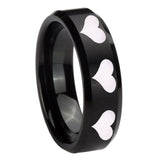 10mm Multiple Heart Beveled Edges Brush Black Tungsten Mens Ring Personalized