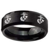 8mm Multiple Marine Beveled Edges Brush Black Tungsten Mens Engagement Band