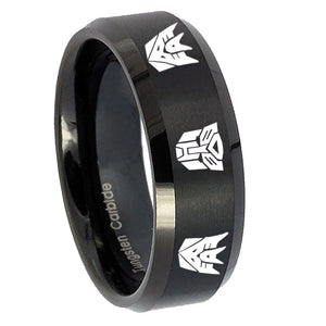 10mm Transformers Autobot Decepticon Beveled Brush Black Tungsten Personalized Ring