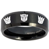 10mm Transformers Autobot Decepticon Beveled Brush Black Tungsten Personalized Ring