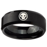 10mm Skull Beveled Edges Brush Black Tungsten Carbide Mens Engagement Ring