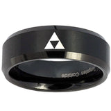 10mm Zelda Triforce Beveled Edges Brush Black Tungsten Custom Ring for Men