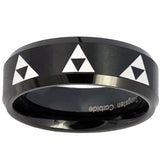 10mm Multiple Zelda Triforce Beveled Edges Brush Black Tungsten Engagement Ring