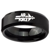 8MM Brush Black Beveled Edges Air Force Tungsten Laser Engraved Ring