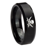 8mm Skull Pirate Beveled Edges Brush Black Tungsten Carbide Mens Promise Ring