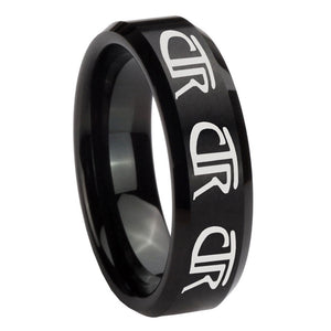 8mm Multiple CTR Beveled Edges Brush Black Tungsten Mens Anniversary Ring