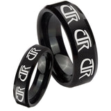 His Hers Multiple CTR Beveled Edges Brush Black Tungsten Men's Bands Ring Set