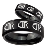 His Hers Multiple CTR Beveled Edges Brush Black Tungsten Men's Bands Ring Set