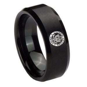 8mm U.S. Army Beveled Edges Brush Black Tungsten Mens Engagement Ring