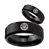 His Hers U.S. Army Beveled Edges Brush Black Tungsten Rings Set