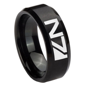 10mm N7 Design Beveled Edges Brush Black Tungsten Men's Engagement Ring