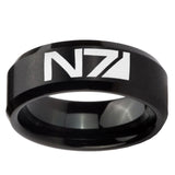 8mm N7 Design Beveled Edges Brush Black Tungsten Mens Engagement Ring