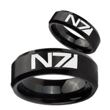 His Hers N7 Design Beveled Edges Brush Black Tungsten Rings Set