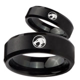 His Hers Thundercat Beveled Edges Brush Black Tungsten Mens Engagement Ring Set