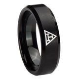 8mm Masonic Triple Beveled Edges Brush Black Tungsten Men's Engagement Band