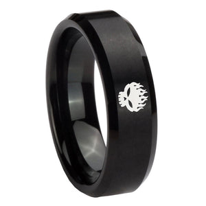 8mm Offspring Beveled Edges Brush Black Tungsten Carbide Mens Engagement Ring