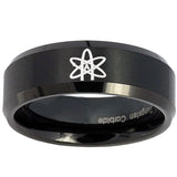 8mm American Atheist Beveled Edges Brush Black Tungsten Mens Promise Ring