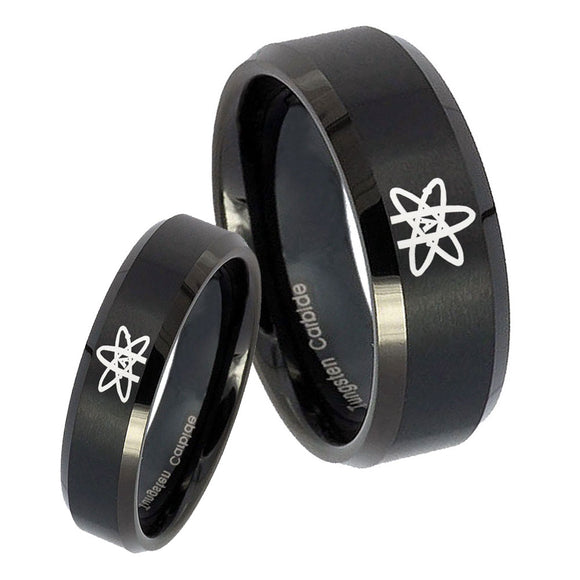 His Hers American Atheist Beveled Brush Black Tungsten Wedding Bands Ring Set