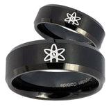 His Hers American Atheist Beveled Brush Black Tungsten Wedding Bands Ring Set