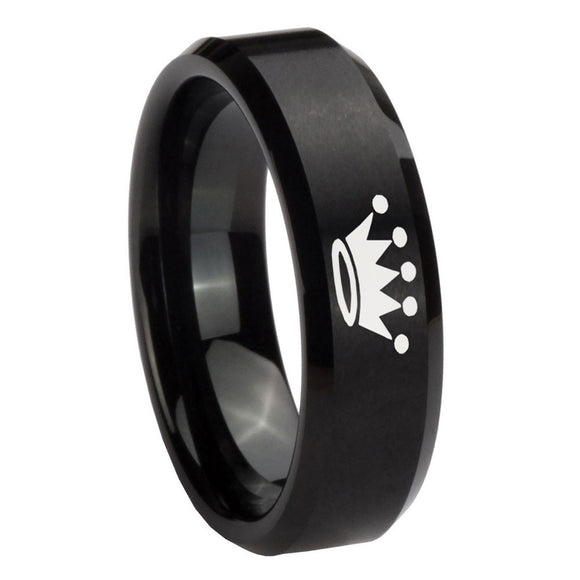 10mm Crown Beveled Edges Brush Black Tungsten Carbide Men's Promise Rings