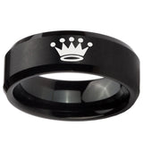 8mm Crown Beveled Edges Brush Black Tungsten Carbide Mens Promise Ring