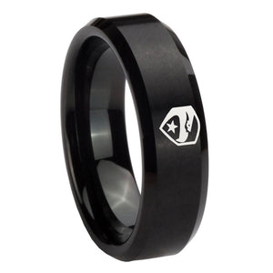 10mm GI Joe Eagle Beveled Edges Brush Black Tungsten Mens Ring Personalized