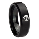 8mm GI Joe Eagle Beveled Edges Brush Black Tungsten Carbide Mens Ring Engraved