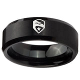 10mm GI Joe Eagle Beveled Edges Brush Black Tungsten Mens Ring Personalized