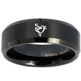 10mm Music & Heart Beveled Edges Brush Black Tungsten Carbide Mens Ring