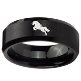 10mm Horse Beveled Edges Brush Black Tungsten Carbide Mens Wedding Ring