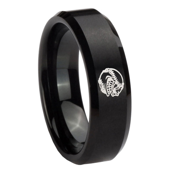 8mm Angry Baseball Beveled Edges Brush Black Tungsten Carbide Mens Wedding Ring