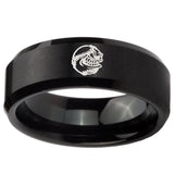 8mm Angry Baseball Beveled Edges Brush Black Tungsten Carbide Mens Wedding Ring