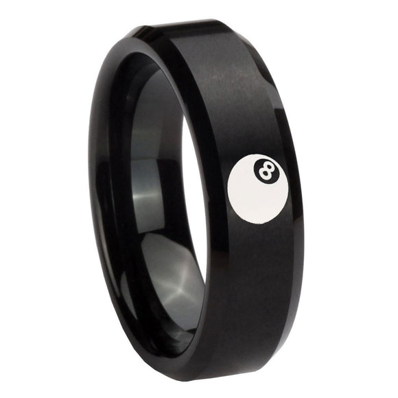 8mm 8 Ball Beveled Edges Brush Black Tungsten Carbide Men's Wedding Ring
