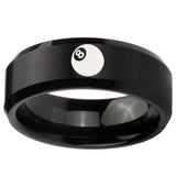 10mm 8 Ball Beveled Edges Brush Black Tungsten Carbide Personalized Ring