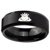 8mm Claddagh Design Beveled Edges Brush Black Tungsten Personalized Ring