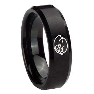 10mm Mario Boo Ghost Beveled Edges Brush Black Tungsten Carbide Bands Ring