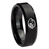 8mm Mario Boo Ghost Beveled Edges Brush Black Tungsten Carbide Anniversary Ring