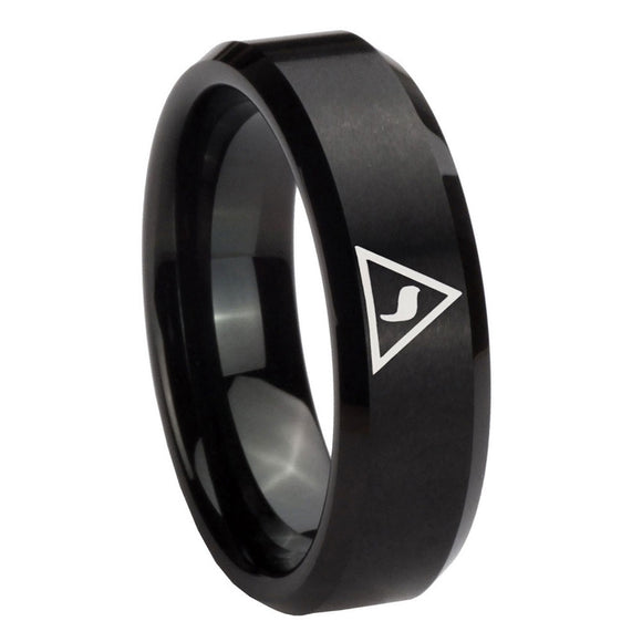 10mm Masonic Yod Beveled Edges Brush Black Tungsten Carbide Custom Ring for Men