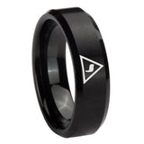 8mm Masonic Yod Beveled Edges Brush Black Tungsten Carbide Custom Mens Ring