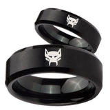 His Hers Maximal Beveled Edges Brush Black Tungsten Men's Band Ring Set