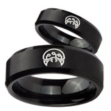 His Hers Metroid Beveled Edges Brush Black Tungsten Mens Bands Ring Set