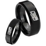 His Hers Mountain Dew Beveled Edges Brush Black Tungsten Men's Bands Ring Set