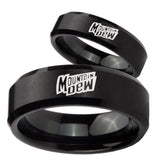 His Hers Mountain Dew Beveled Edges Brush Black Tungsten Men's Bands Ring Set